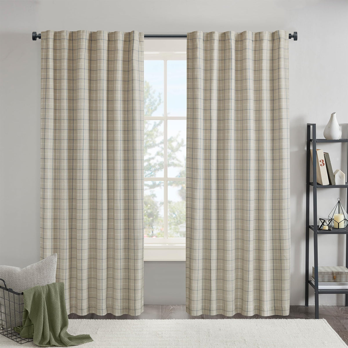 Madison Park Plaid Window Curtain Thermal Insulated, 1 Panel, 50x95 Brown