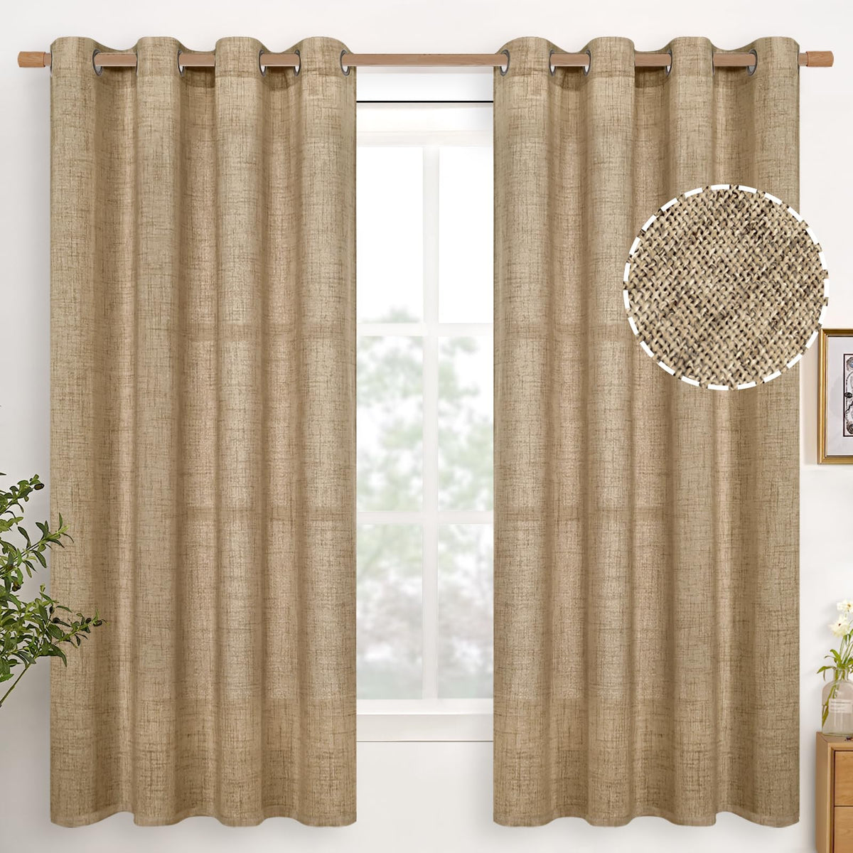 YoungsTex Linen Semi Sheer Curtains 63 Inch Length, Light Filtering Drapes