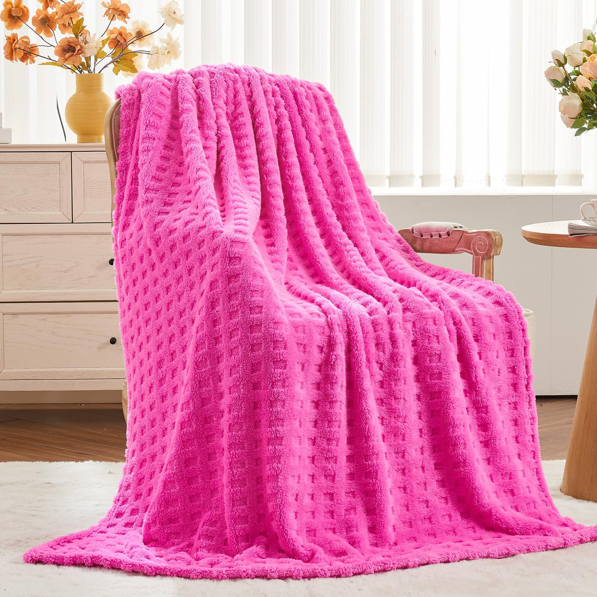 NEWCOSPLAY 3D Checkered Flannel Throw Blanket, Ivory Checkered, 50"x70"