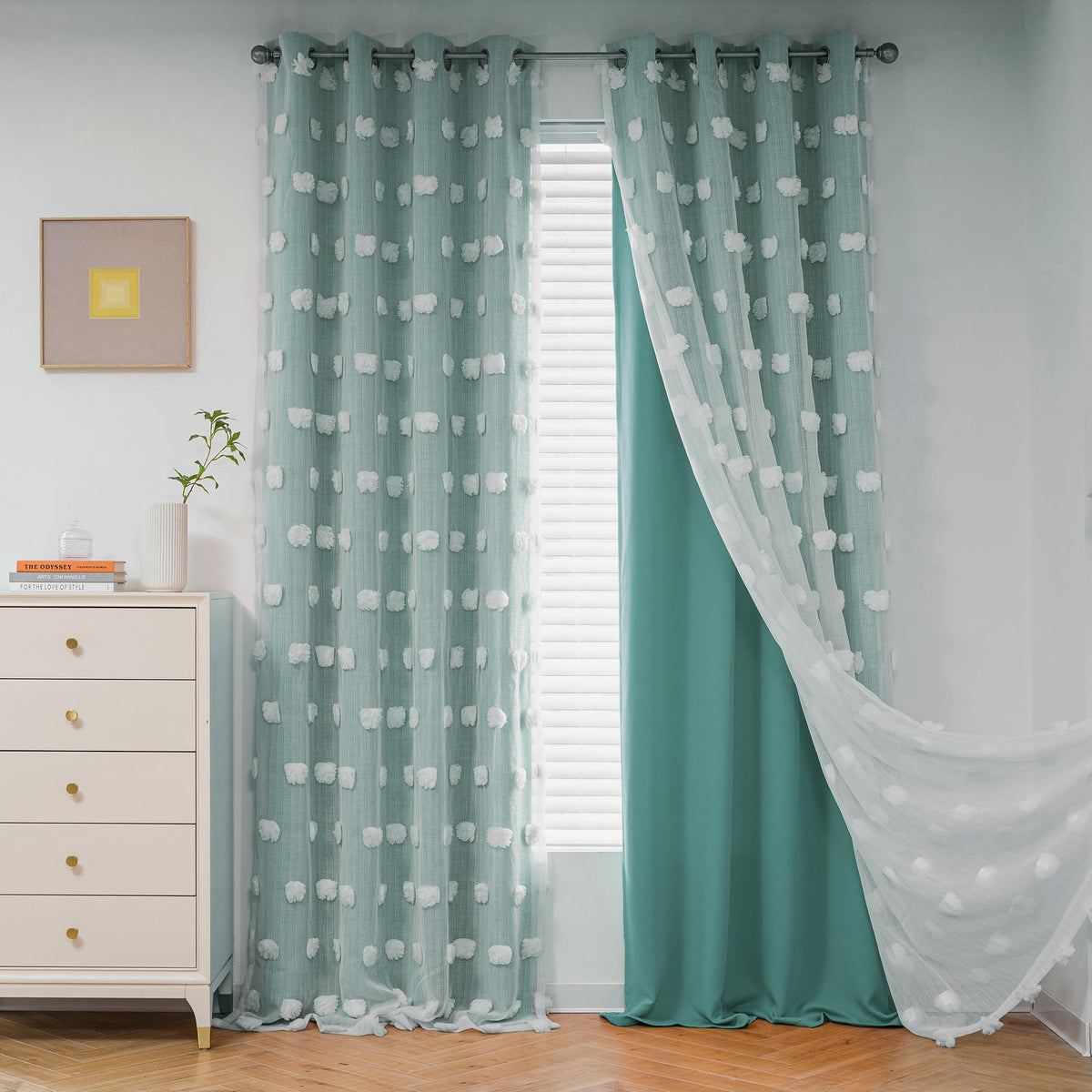MYSKY HOME Beige Boho Curtains for Living Room 84 Inches Long Blackout Bohemian Curtains 2 Panels Beige Pom Pom Sheer Thermal Insulated Rustic Grommet Privacy Room Darkening Window Drapes 52" x 84"