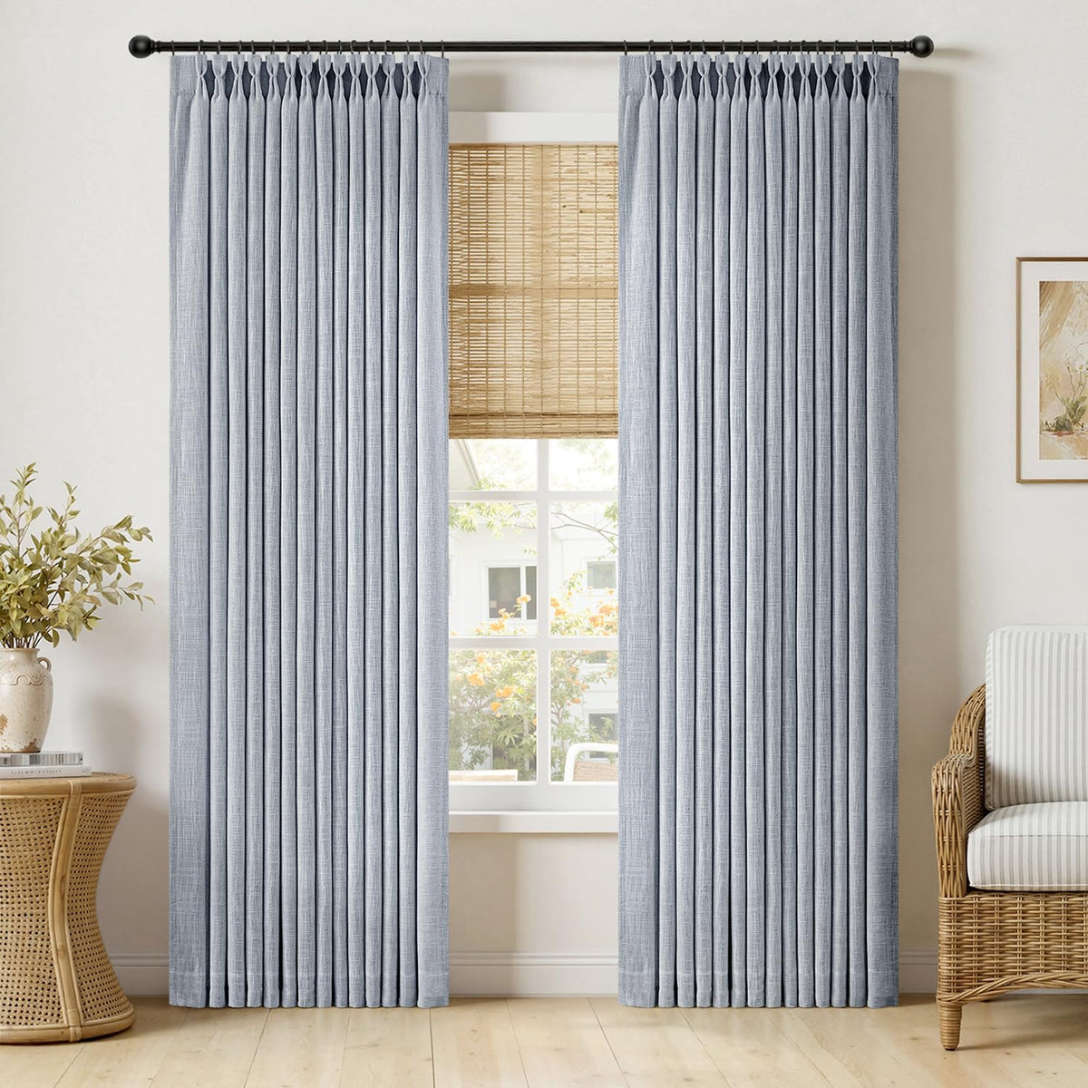 MIULEE Pinch Pleated Linen Curtains 96 Inches Long Beige White 2 Panels