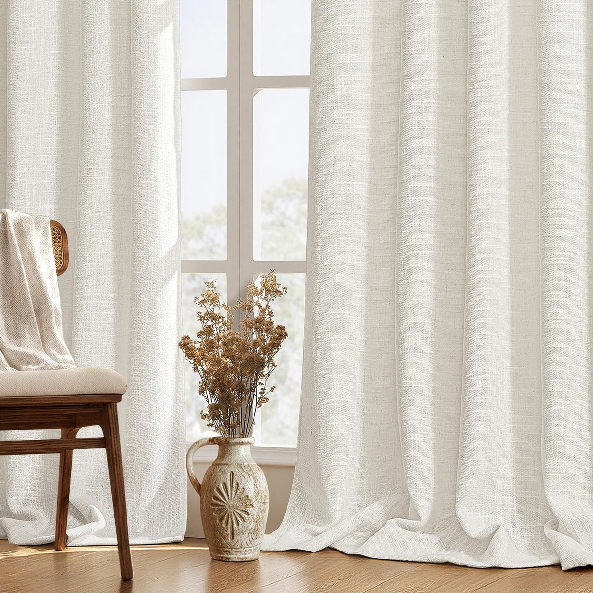 MIULEE Thick Linen Curtains, 42Wx72L, Light Blue Semi Sheer Linen Textured