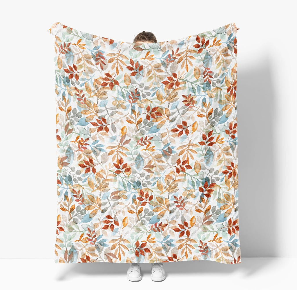 Horaldaily Fall Orange Blue Watercolor Leaves Flannel Throw Blanket 50x60