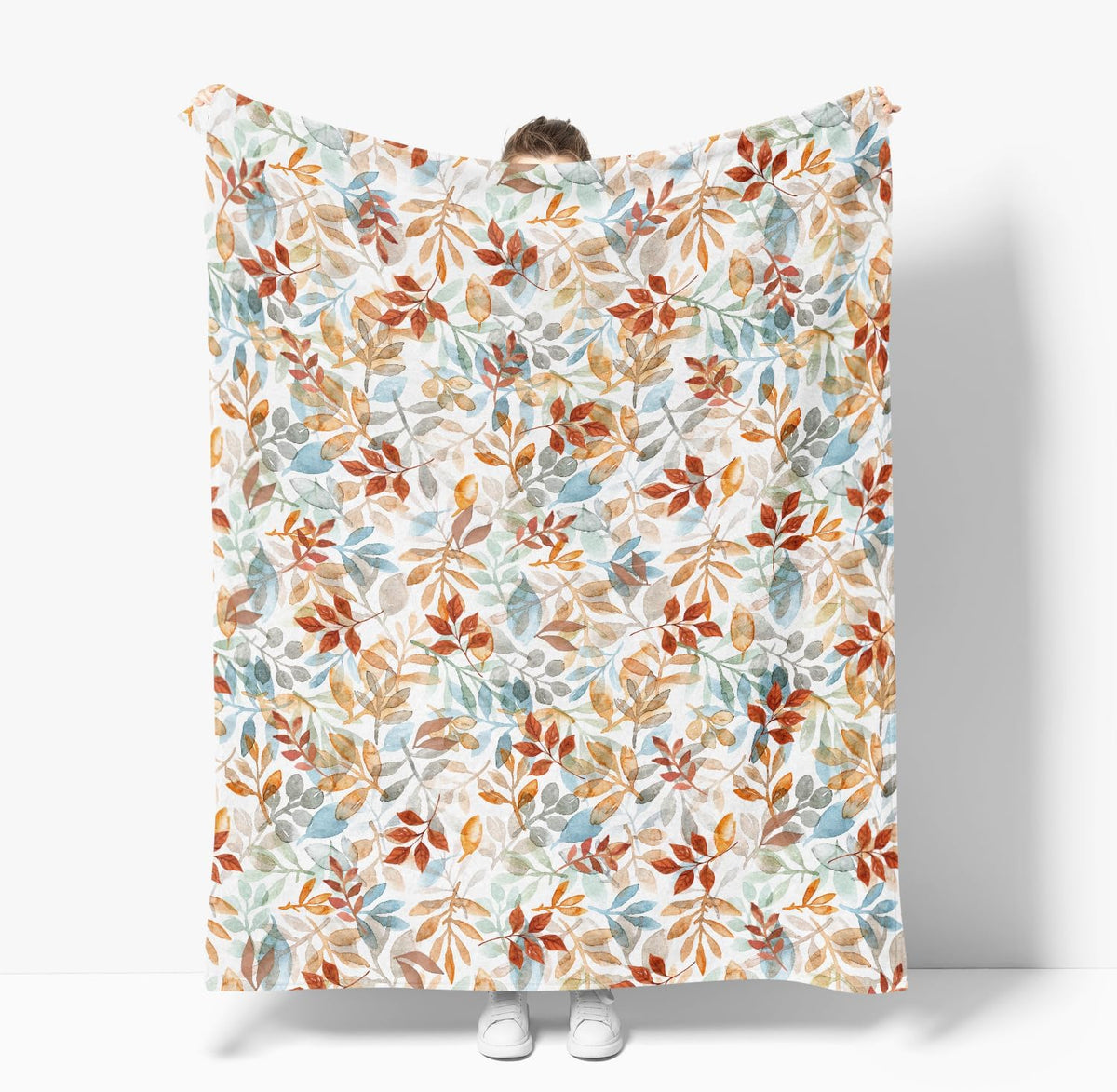 Horaldaily Fall Orange Blue Watercolor Leaves Flannel Throw Blanket 50x60