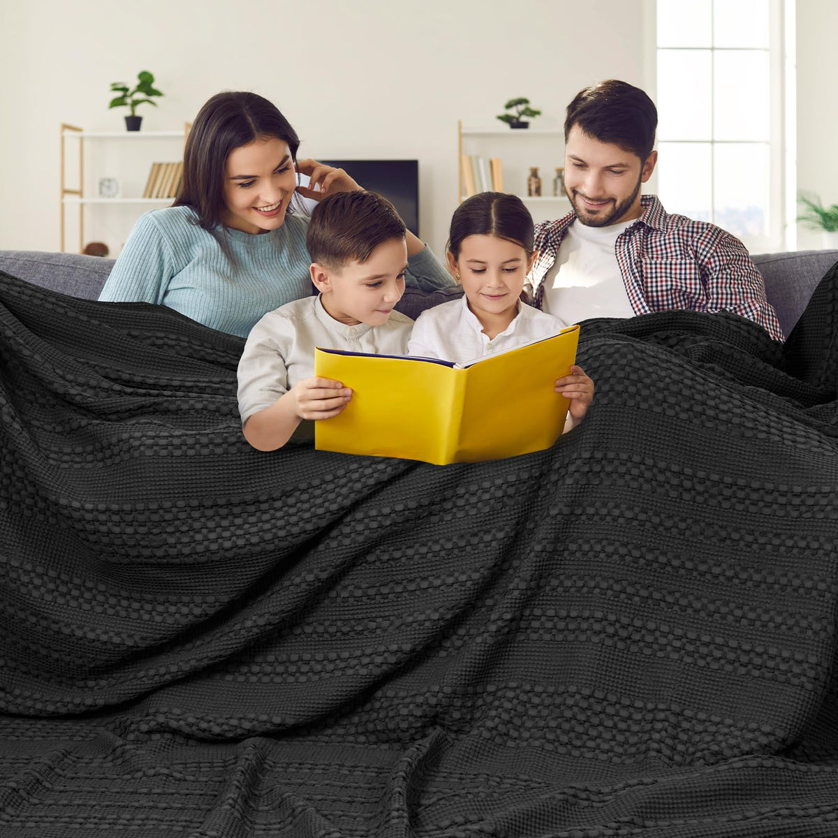 PHF Lightweight 100% Cotton Waffle Throw Blanket for Couch, Light Taupe