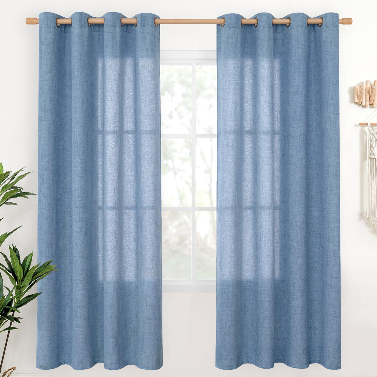 YoungsTex Linen Semi Sheer Curtains 63 Inch Length, Light Filtering Drapes