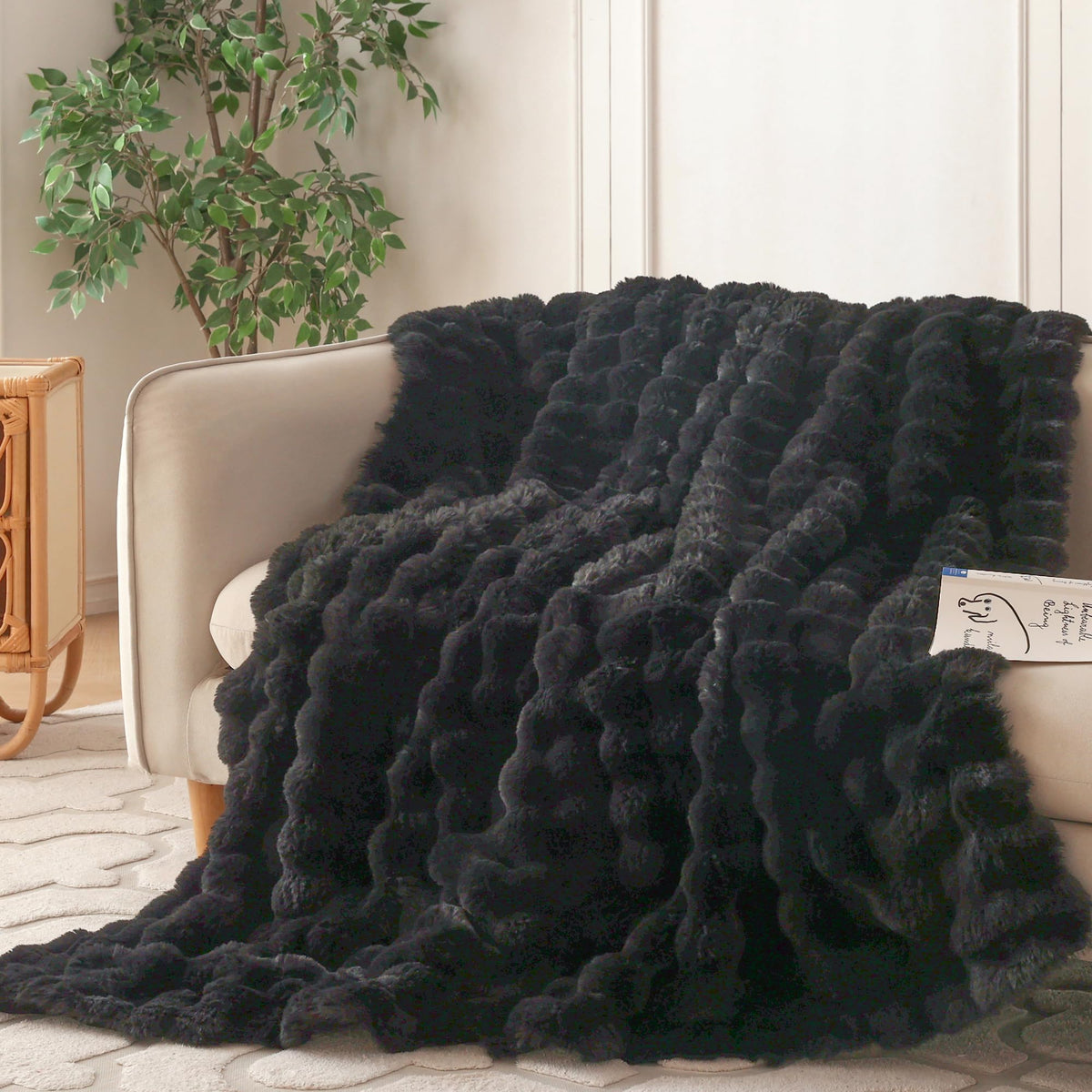 COOVA Soft Bubble Faux Fur Throw Blanket, 50"x60", Tie-dye Brown
