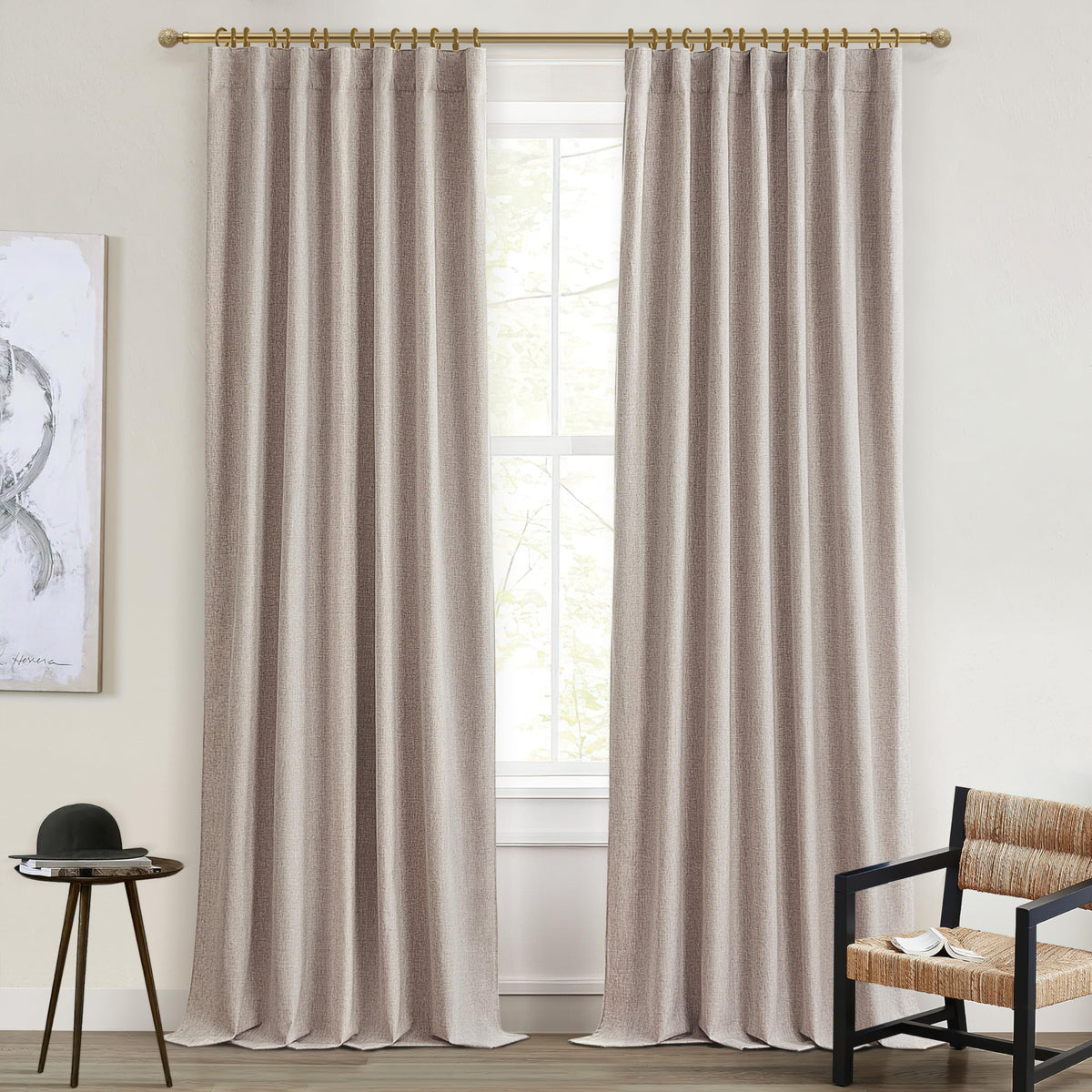 100% Blackout Curtains 84 Inch Length 2 Panels Set Farmhouse Style for Bedroom Windows/Living Room Thermal Insulated Neutral Boho Drapes Linen Blend Natural Ivory 7ft Long Hook Belt Pleated/Back Tab