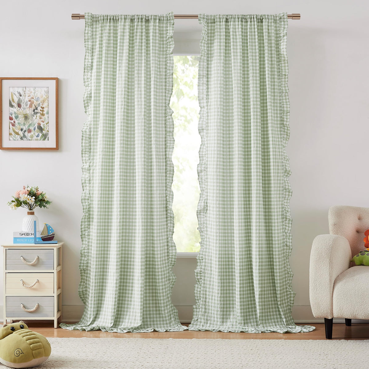 ZJDECOR Brown White Buffalo Plaid Curtains 84 Inches Long for Bedroom