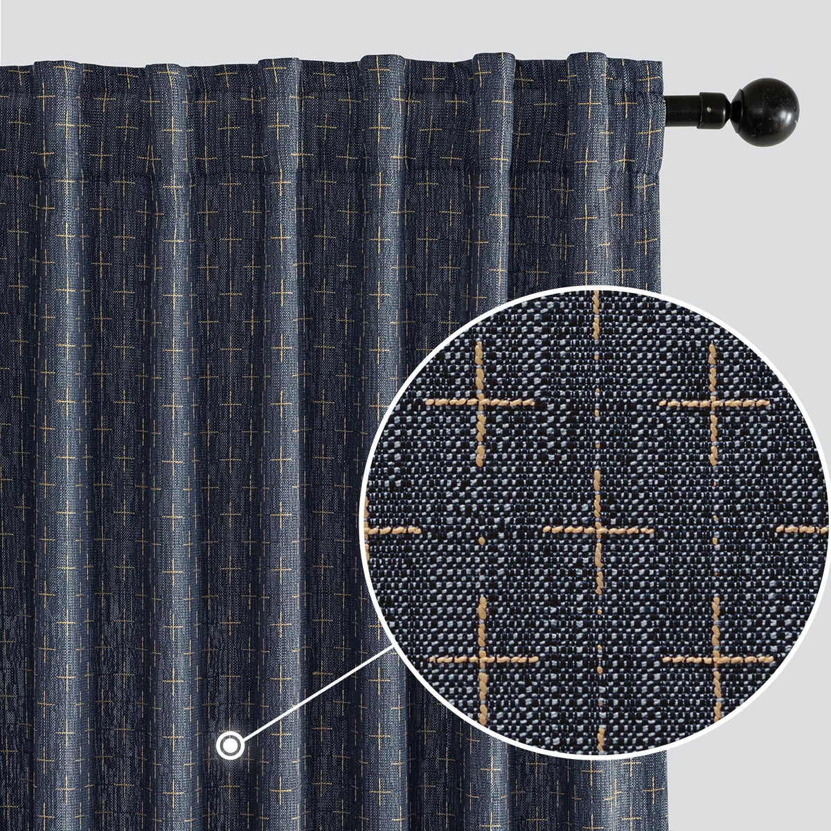 MIULEE Patterned Farmhouse Linen Curtains, Back Tab, 52Wx84L, Blue