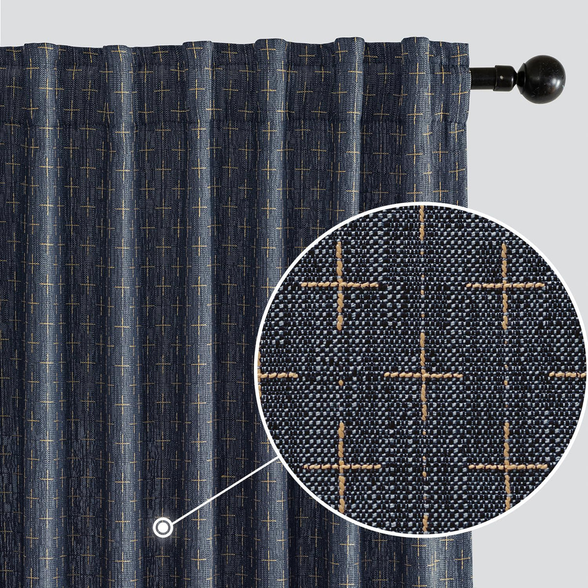 MIULEE Patterned Farmhouse Linen Curtains, Back Tab, 52Wx84L, Blue