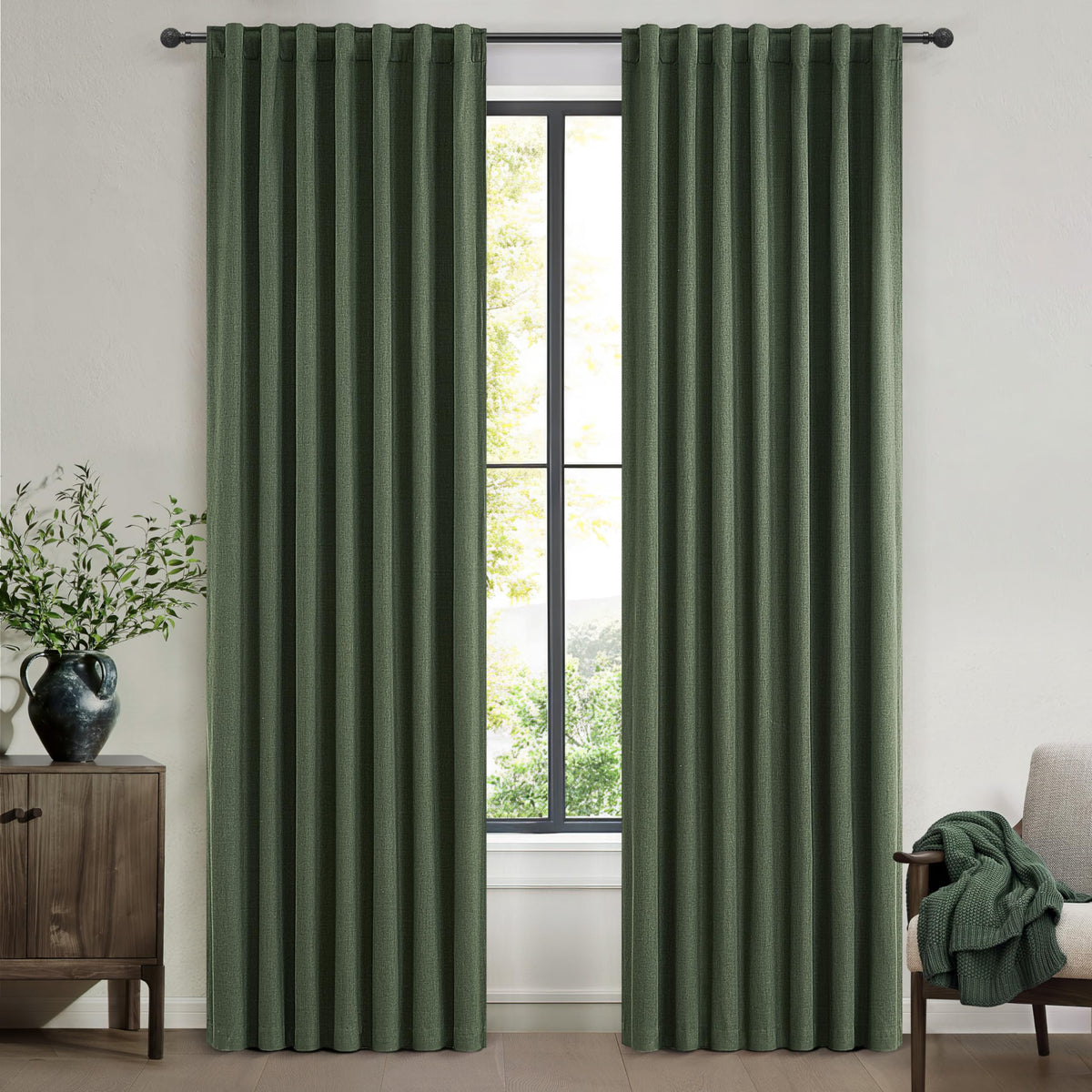 100% Blackout Curtains 84 Inch Length 2 Panels Set Farmhouse Style for Bedroom Windows/Living Room Thermal Insulated Neutral Boho Drapes Linen Blend Natural Ivory 7ft Long Hook Belt Pleated/Back Tab