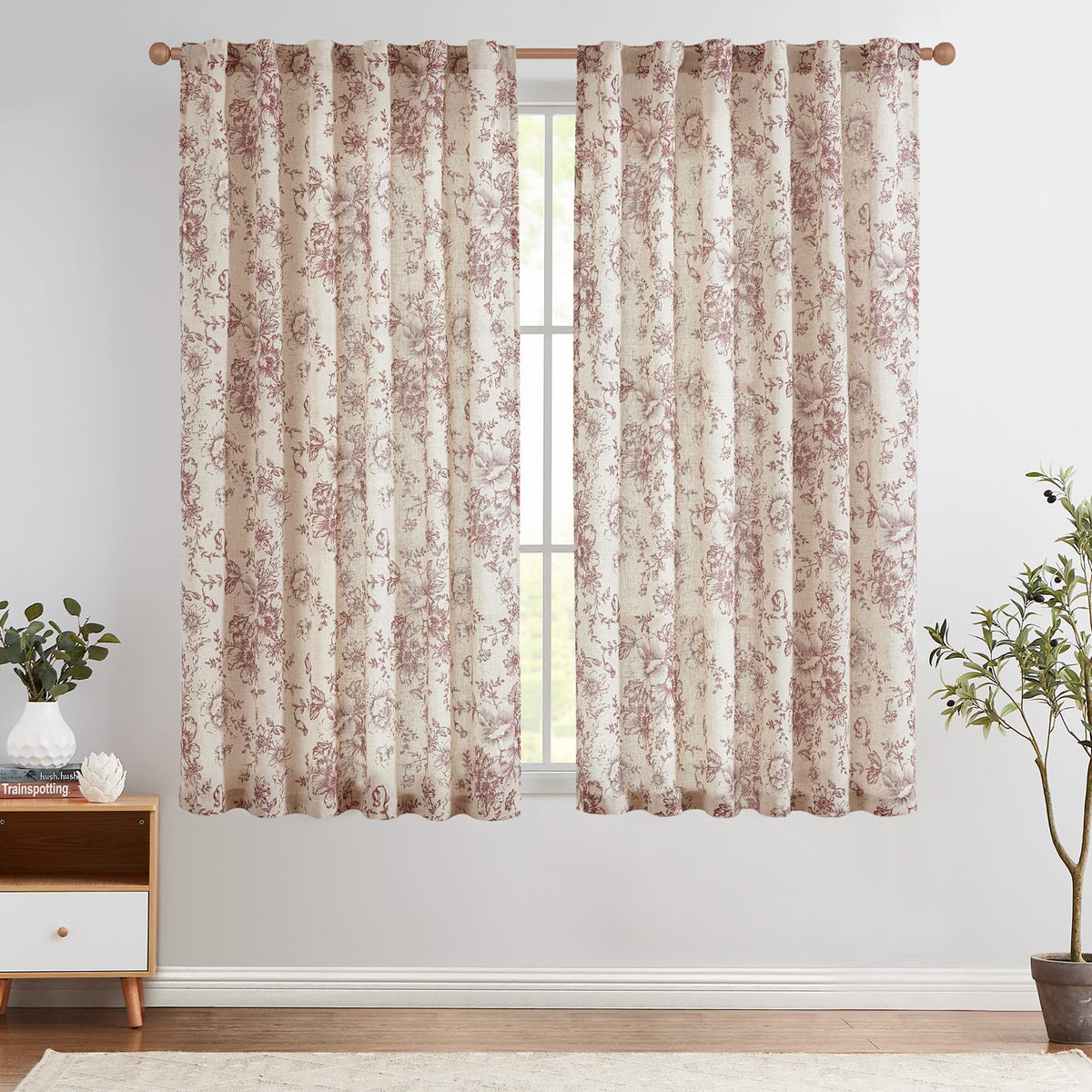 jinchan Vintage Floral Linen Curtains 84 Long for Living Room 2 Panels