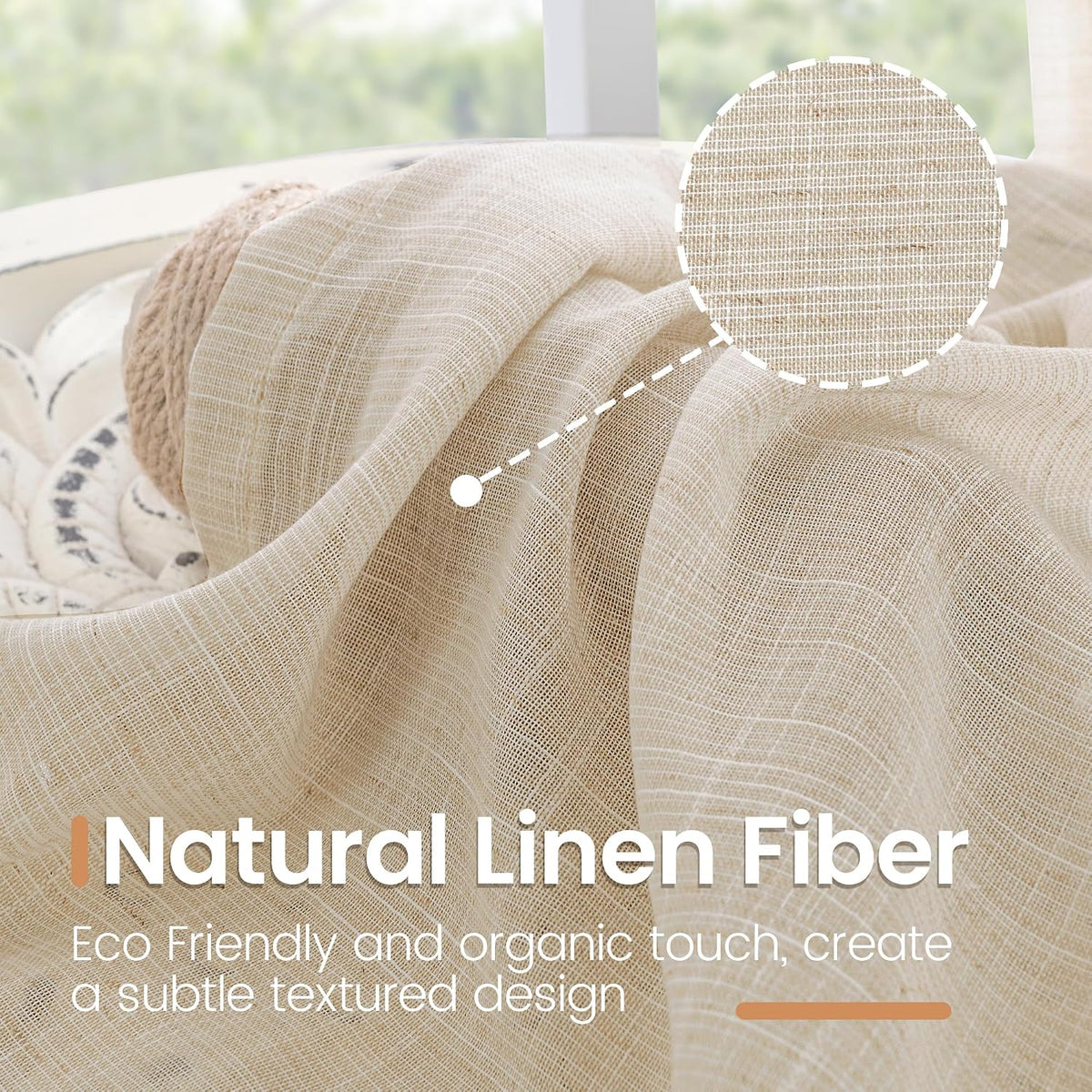 BGment Tan Linen Curtains 84 Inch Length 2 Panels Burlap Semi Sheer Drapes
