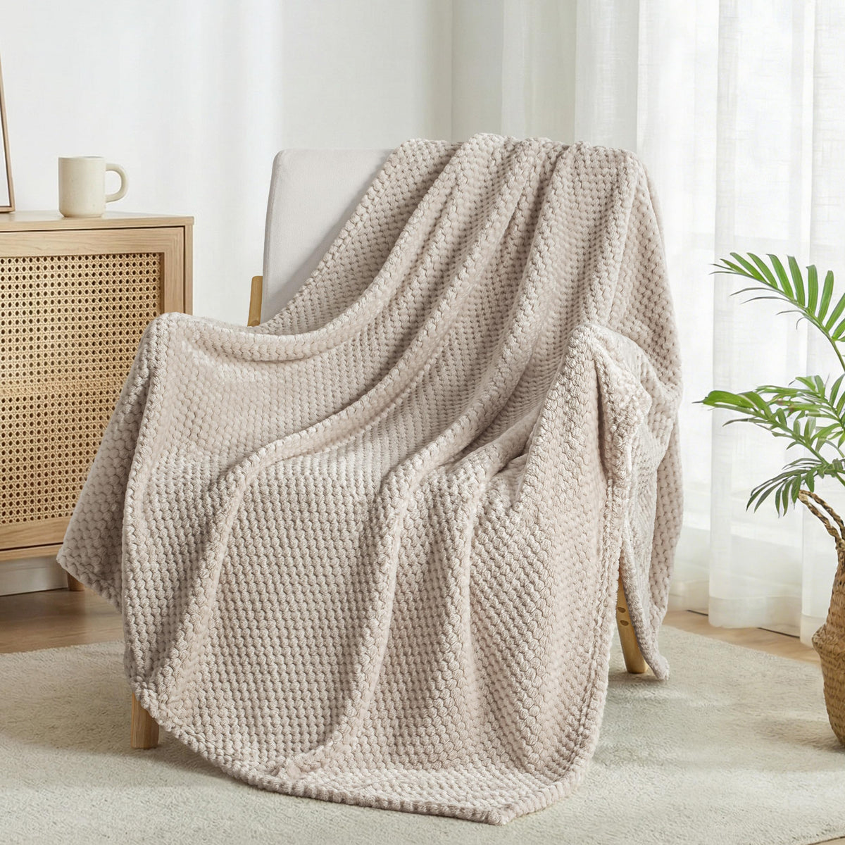 Exclusivo Mezcla Large Waffle Fleece Throw Blanket for Couch, Slate Blue