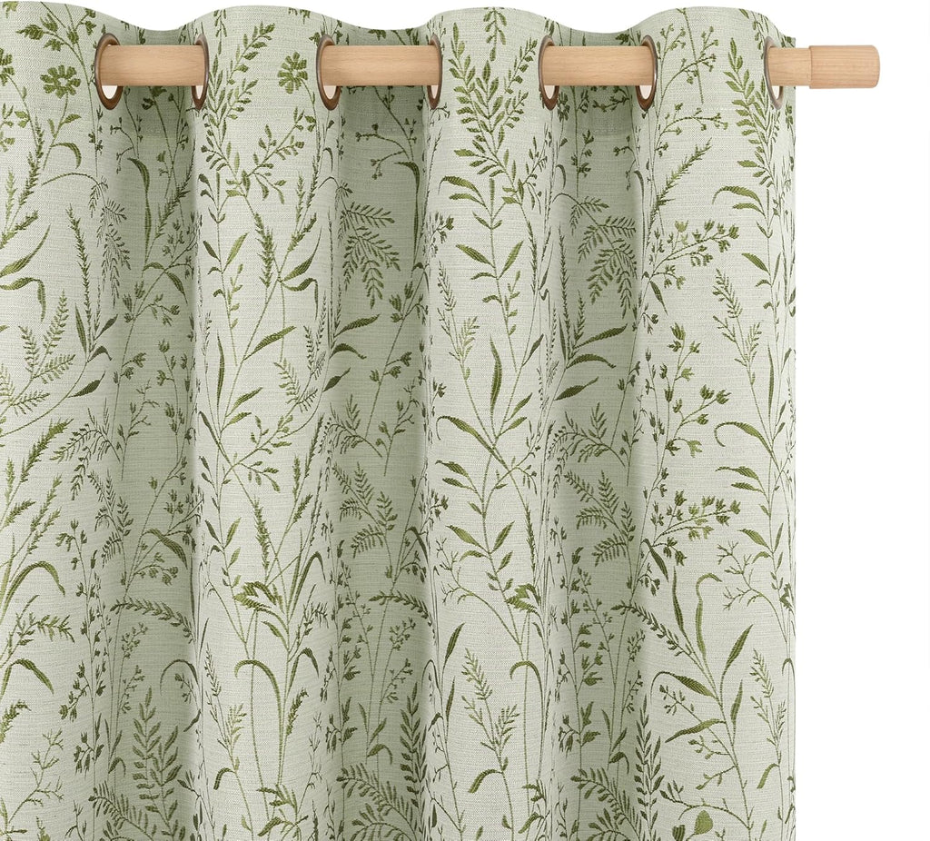 BGment Green Leaf Linen Curtains for Living Room 84 Inch Length 2 Panels