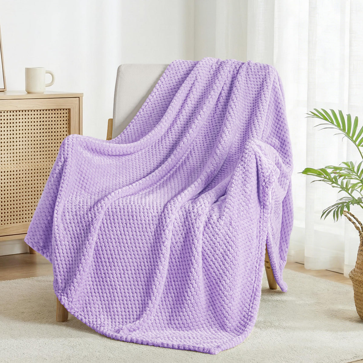 Exclusivo Mezcla Large Waffle Fleece Throw Blanket for Couch, Slate Blue