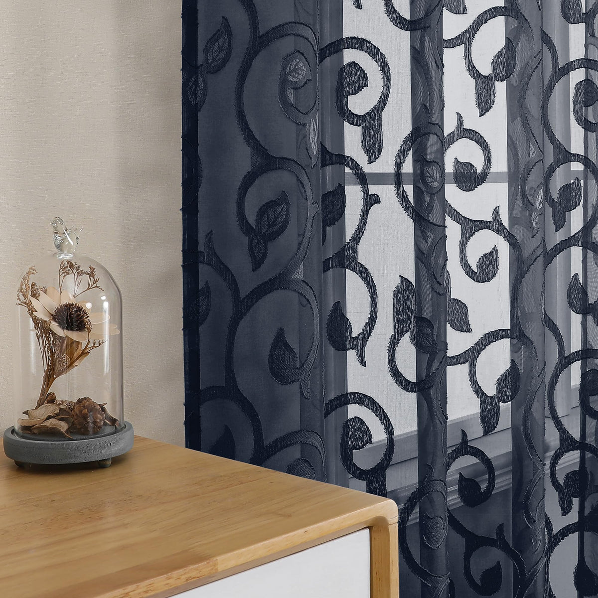 OWENIE Furman Ivory Sheer Curtains 84 inches Long for Bedroom Living Room 2 Panels Set, Jacquard Clip Light Filtering Semi Sheer Curtain Rod Pocket Window Drapes, 2 Pcs Each 40 W 84 L