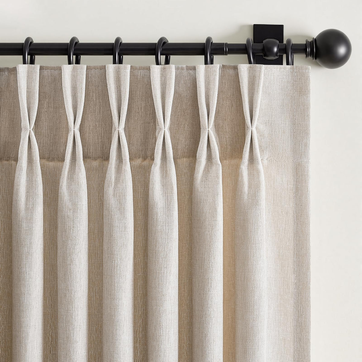 96 Inches Long Pinch Pleated Semi Sheer Curtains,Natural Linen Blended Light Filtering Window Curtains 96 Length for Living Room Bedroom Pinch Pleat Drapes with Hooks 2 Panels 72" Wx96 L