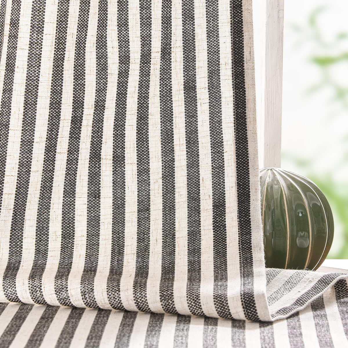 jinchan Linen Curtains 84 Inch Taupe Grey Stripe on Beige Grommet 2 Panels