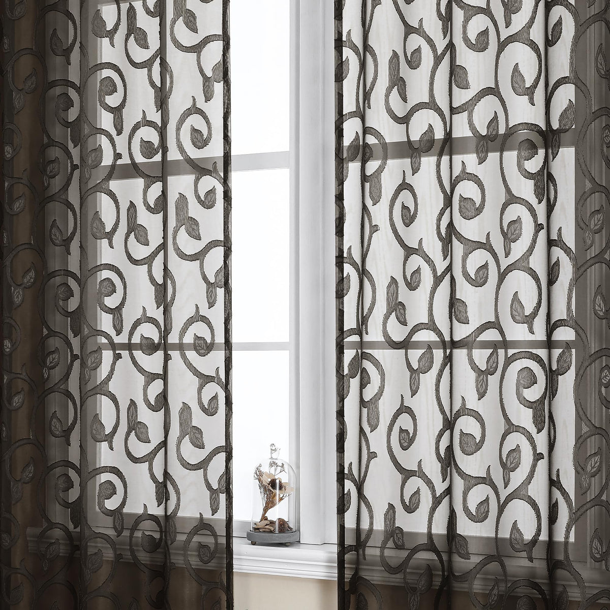 OWENIE Furman Ivory Sheer Curtains 84 inches Long for Bedroom Living Room 2 Panels Set, Jacquard Clip Light Filtering Semi Sheer Curtain Rod Pocket Window Drapes, 2 Pcs Each 40 W 84 L