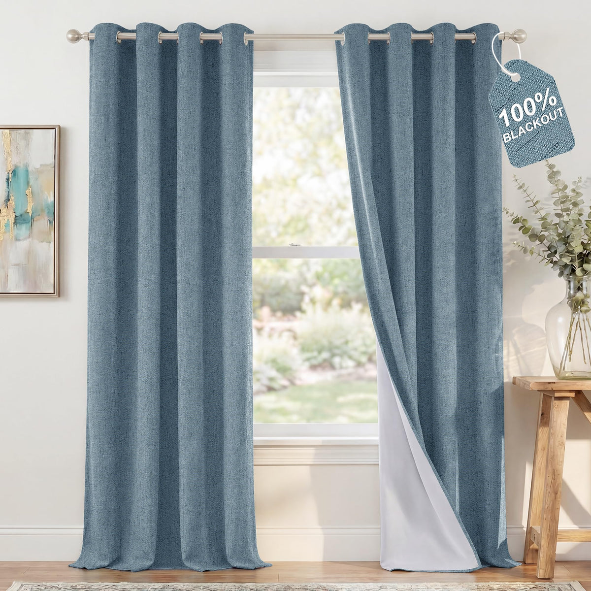 NICETOWN Beige Linen Blackout Curtains 84 Inches Long, W52xL84, 2 Panels