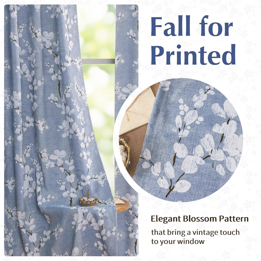 FMFUNCTEX Blue Blackout Floral Curtains, Bedroom, 100X84 Inches, 1 Panel