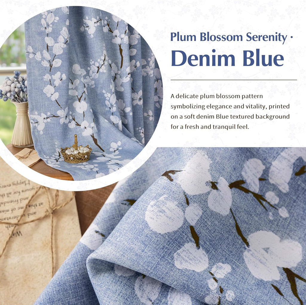 FMFUNCTEX Blue Blackout Floral Curtains, Bedroom, 100X84 Inches, 1 Panel