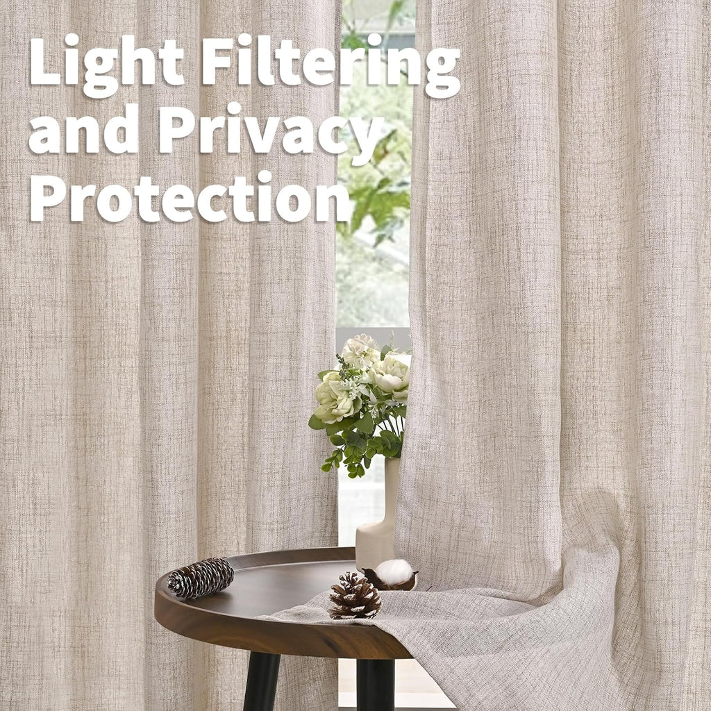 YoungsTex Linen Semi Sheer Curtains 63 Inch Length, Light Filtering Drapes