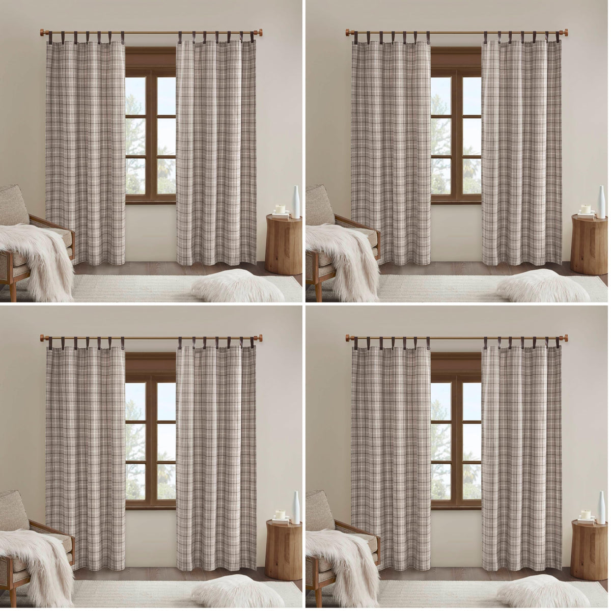 Madison Park Plaid Window Curtain Thermal Insulated, 1 Panel, 50x95 Brown