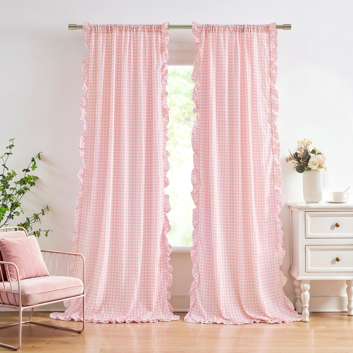ZJDECOR Brown White Buffalo Plaid Curtains 84 Inches Long for Bedroom