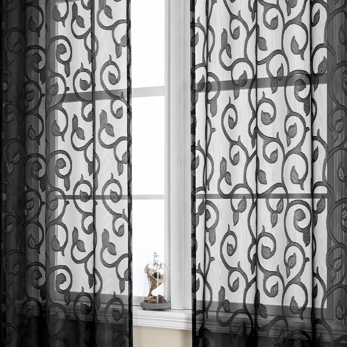 OWENIE Furman Ivory Sheer Curtains 84 inches Long for Bedroom Living Room 2 Panels Set, Jacquard Clip Light Filtering Semi Sheer Curtain Rod Pocket Window Drapes, 2 Pcs Each 40 W 84 L