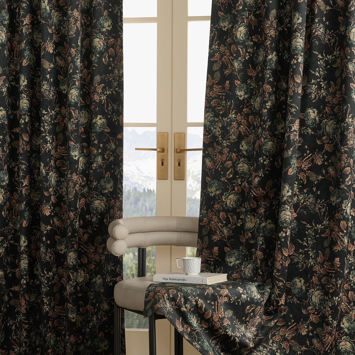 StangH Black Floral Vintage Curtains Luxury Velvet Drapes 96 Inch 2 Panels