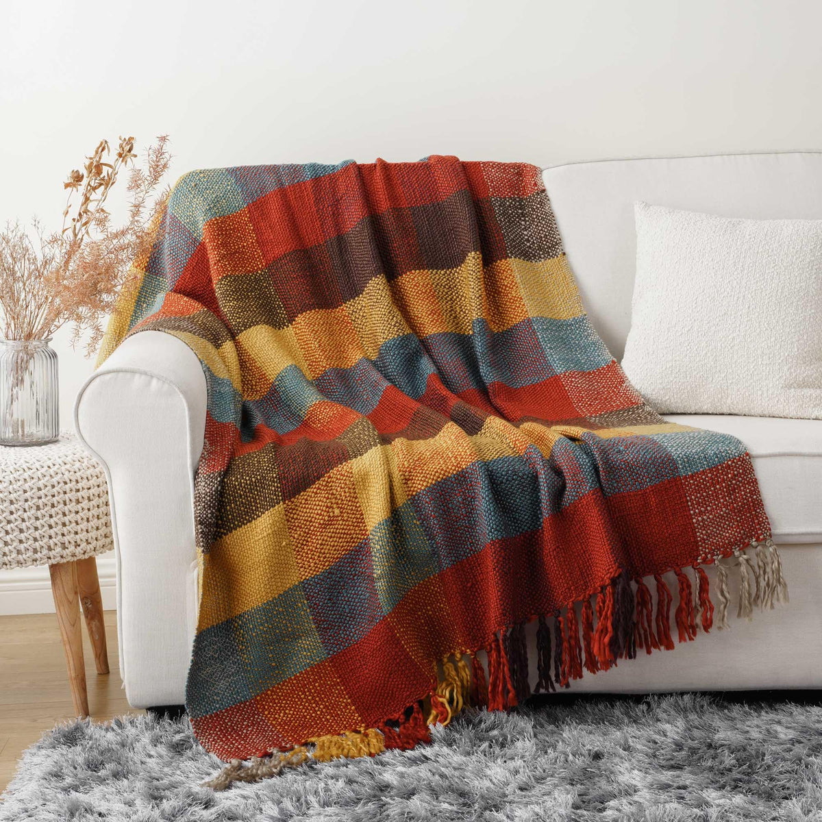 Orange Plaid Throw Blanket for Couch, Fall Throw Blanket 50"x60" Fall Decor