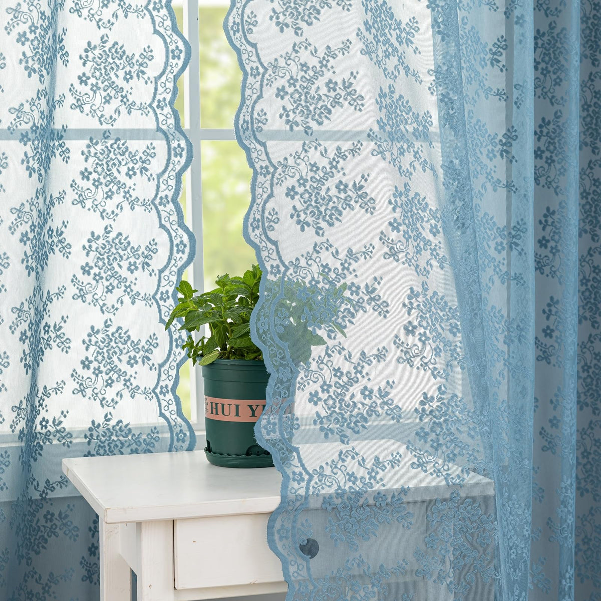 YJ YANJUN Vintage Lace Curtains 84 Inches Long-Victorian Floral Pattern Ivory Sheer Curtain Panels for Living Room Bedroom French Door, Light Filtering Drapes, 2 Panels 52W x 84L Cream