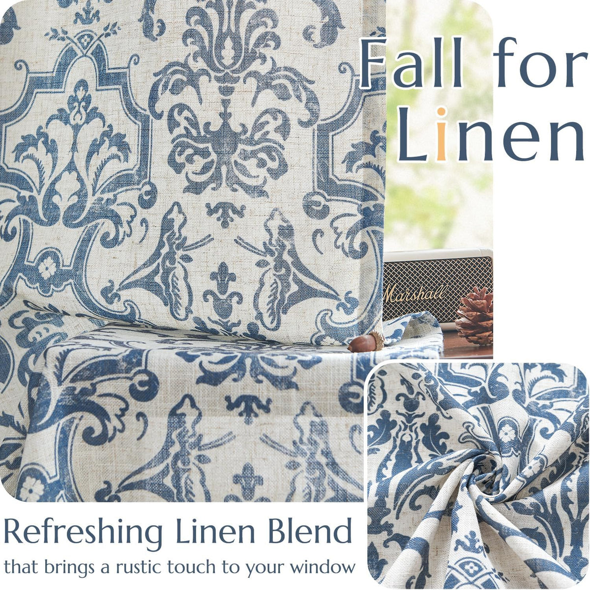 jinchan Slate Blue Linen Curtains Light Flitering Grommet 84 Inch 2 Panels