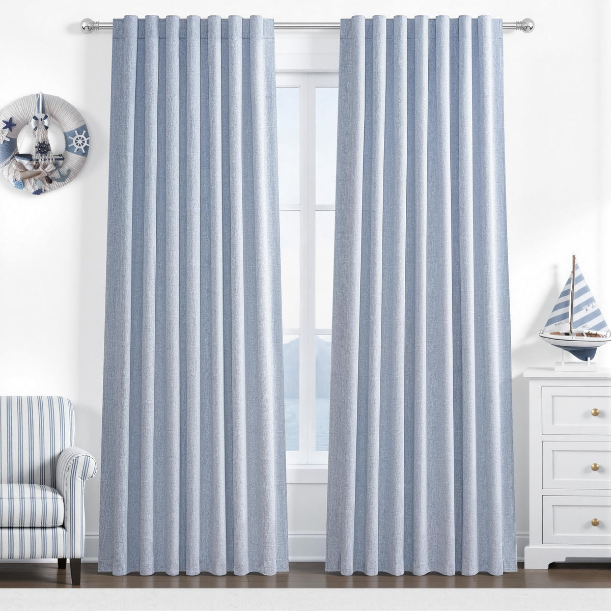 100% Blackout Curtains 84 Inch Length 2 Panels Set Farmhouse Style for Bedroom Windows/Living Room Thermal Insulated Neutral Boho Drapes Linen Blend Natural Ivory 7ft Long Hook Belt Pleated/Back Tab