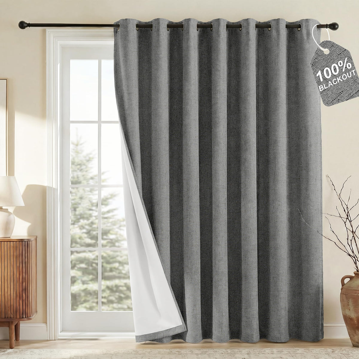 NICETOWN Beige Linen Blackout Curtains 84 Inches Long, W52xL84, 2 Panels