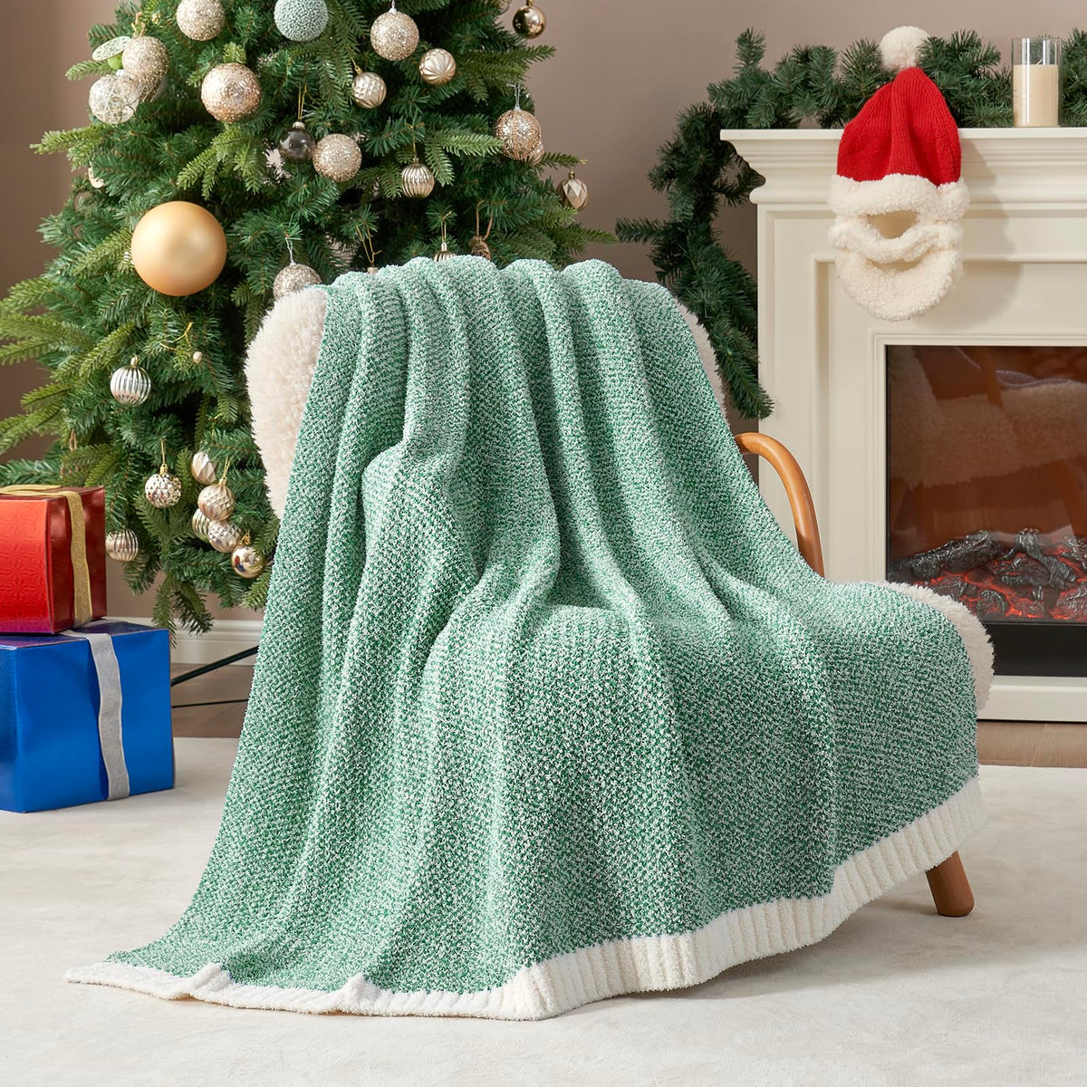 Snuggle Sac Buttery Ivory Throw Blanket for Couch, Reversible Super Soft Knitted Blankets, Warm Cozy Knit Fuzzy Plush Lightweight Throws Dupes for Sofa, Bed, Picnic, Ivory, 50 x 60 inches