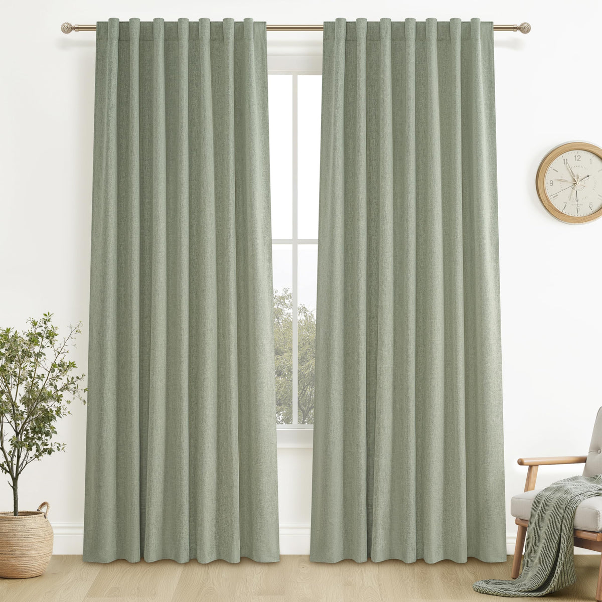 100% Blackout Curtains 84 Inch Length 2 Panels Set Farmhouse Style for Bedroom Windows/Living Room Thermal Insulated Neutral Boho Drapes Linen Blend Natural Ivory 7ft Long Hook Belt Pleated/Back Tab