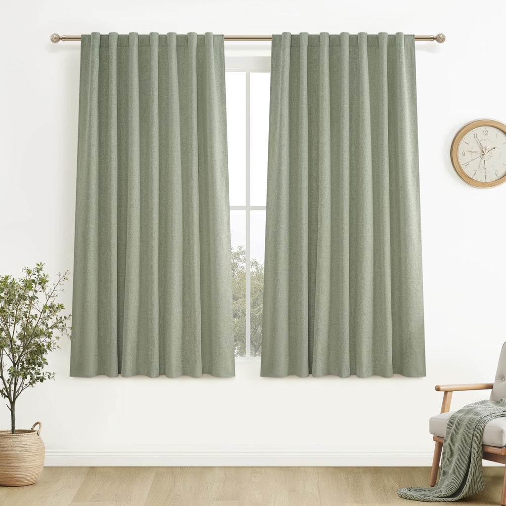 100% Blackout Curtains 84 Inch Length 2 Panels Set Farmhouse Style for Bedroom Windows/Living Room Thermal Insulated Neutral Boho Drapes Linen Blend Natural Ivory 7ft Long Hook Belt Pleated/Back Tab