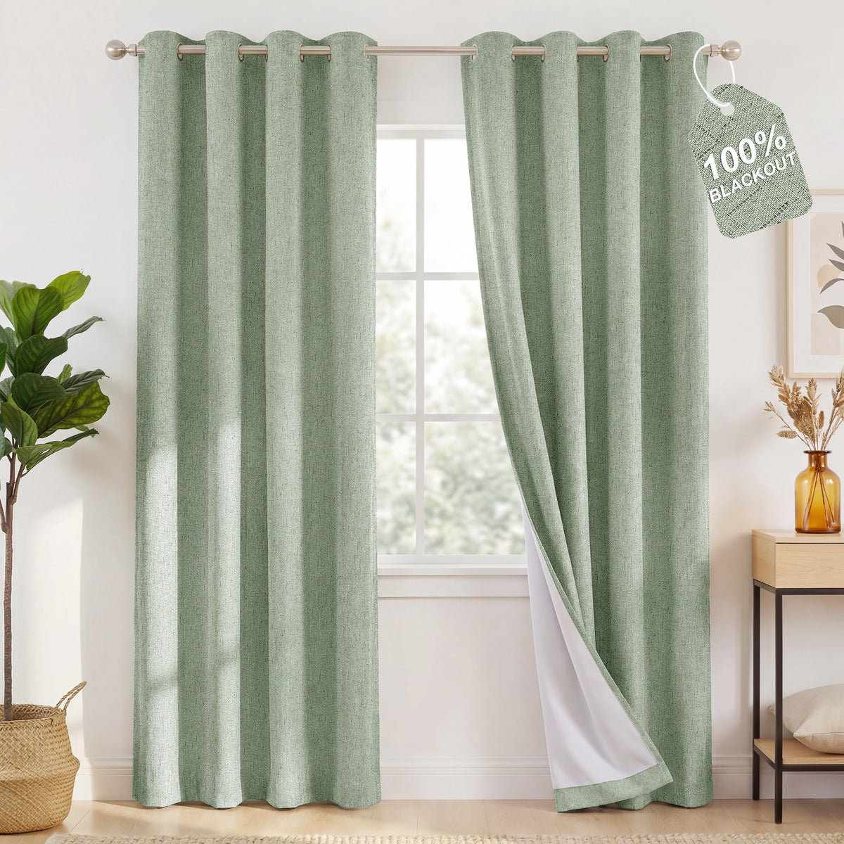 NICETOWN Beige Linen Blackout Curtains 84 Inches Long, W52xL84, 2 Panels