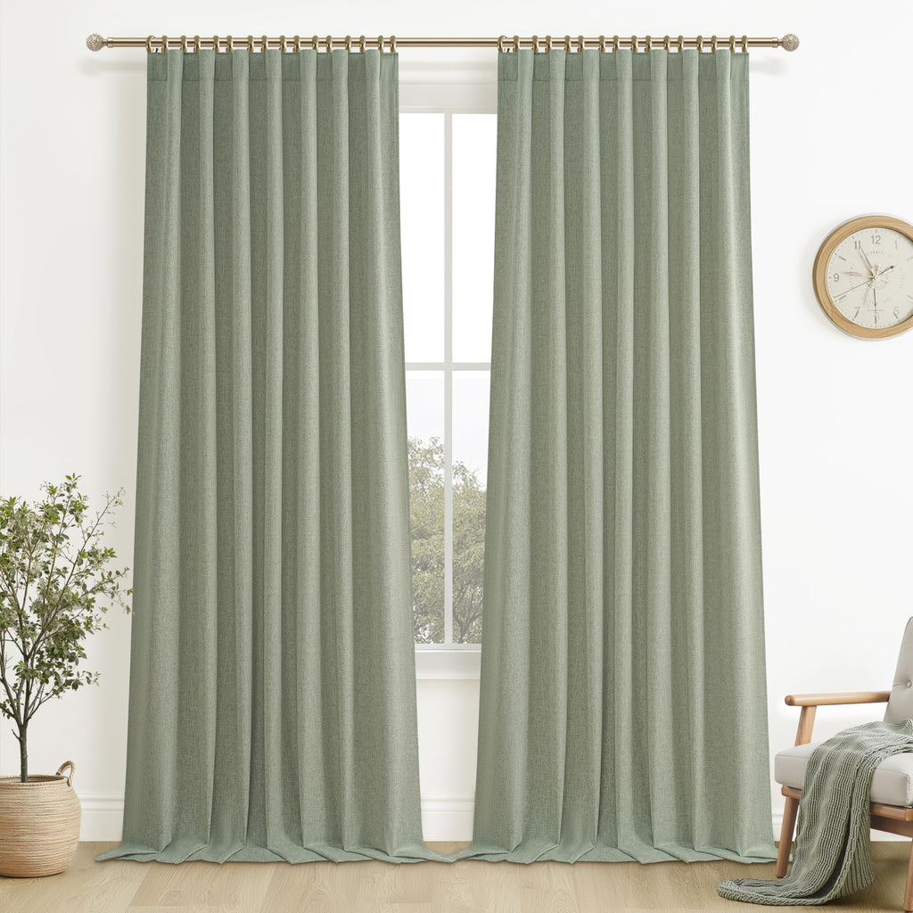 100% Blackout Curtains 84 Inch Length 2 Panels Set Farmhouse Style for Bedroom Windows/Living Room Thermal Insulated Neutral Boho Drapes Linen Blend Natural Ivory 7ft Long Hook Belt Pleated/Back Tab