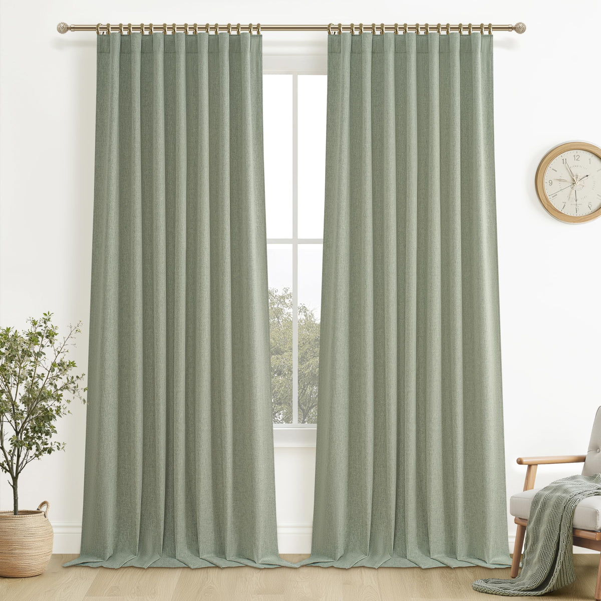 100% Blackout Curtains 84 Inch Length 2 Panels Set Farmhouse Style for Bedroom Windows/Living Room Thermal Insulated Neutral Boho Drapes Linen Blend Natural Ivory 7ft Long Hook Belt Pleated/Back Tab
