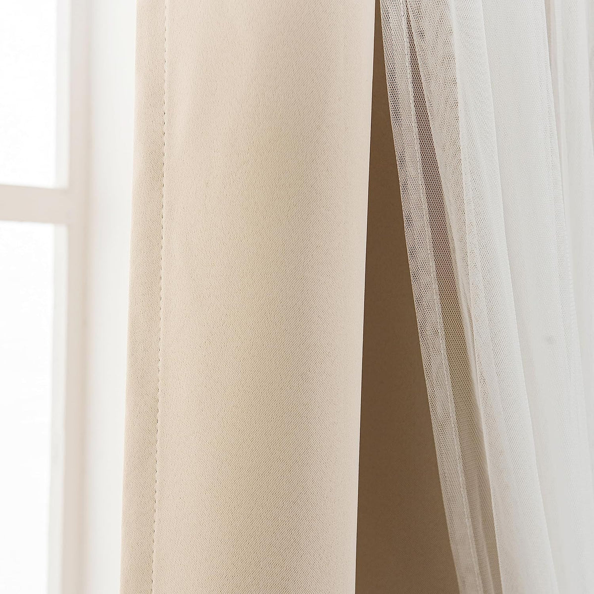 INLINAS Blackout Curtains with Sheer Overlay, Beige, 52x84 Inches