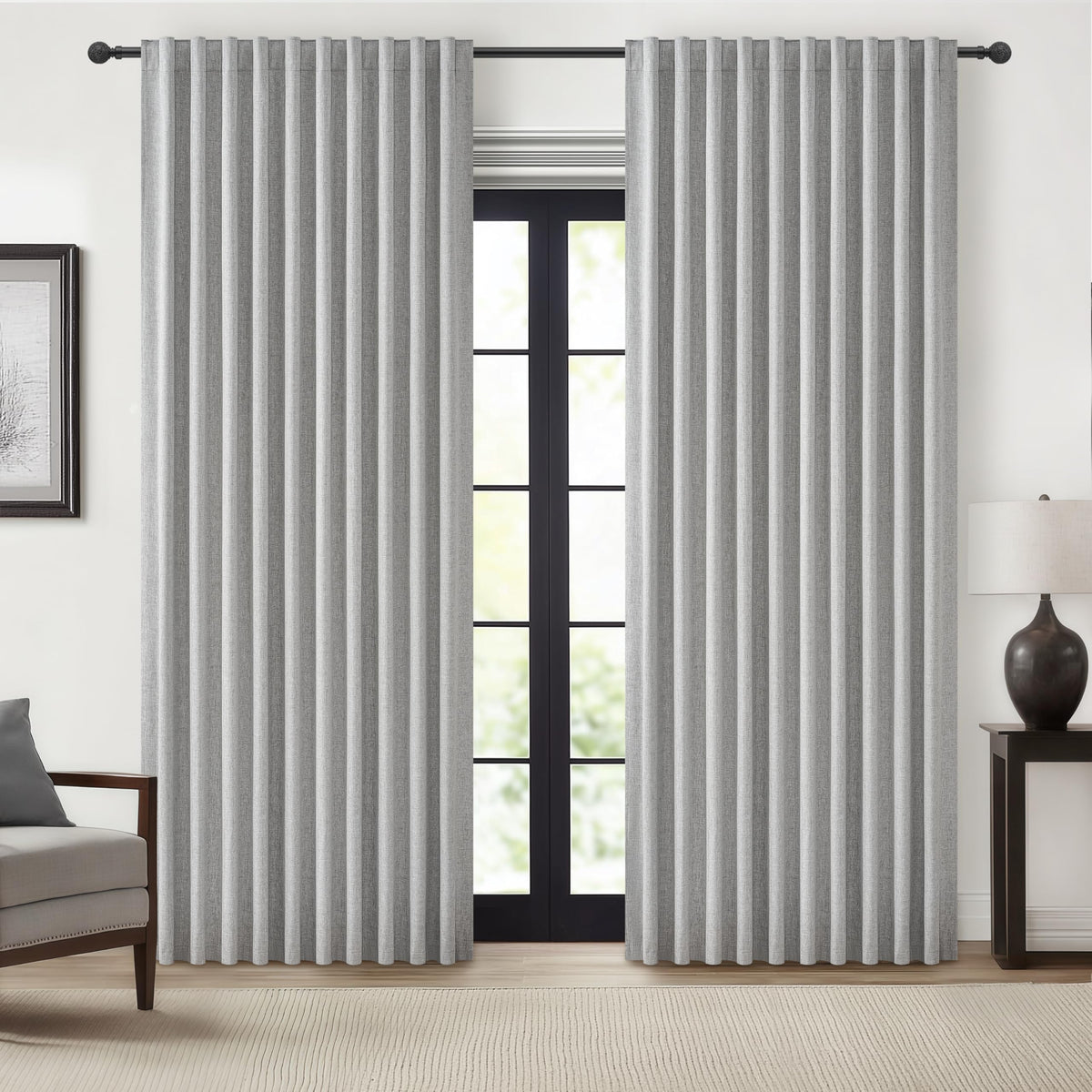 100% Blackout Curtains 84 Inch Length 2 Panels Set Farmhouse Style for Bedroom Windows/Living Room Thermal Insulated Neutral Boho Drapes Linen Blend Natural Ivory 7ft Long Hook Belt Pleated/Back Tab