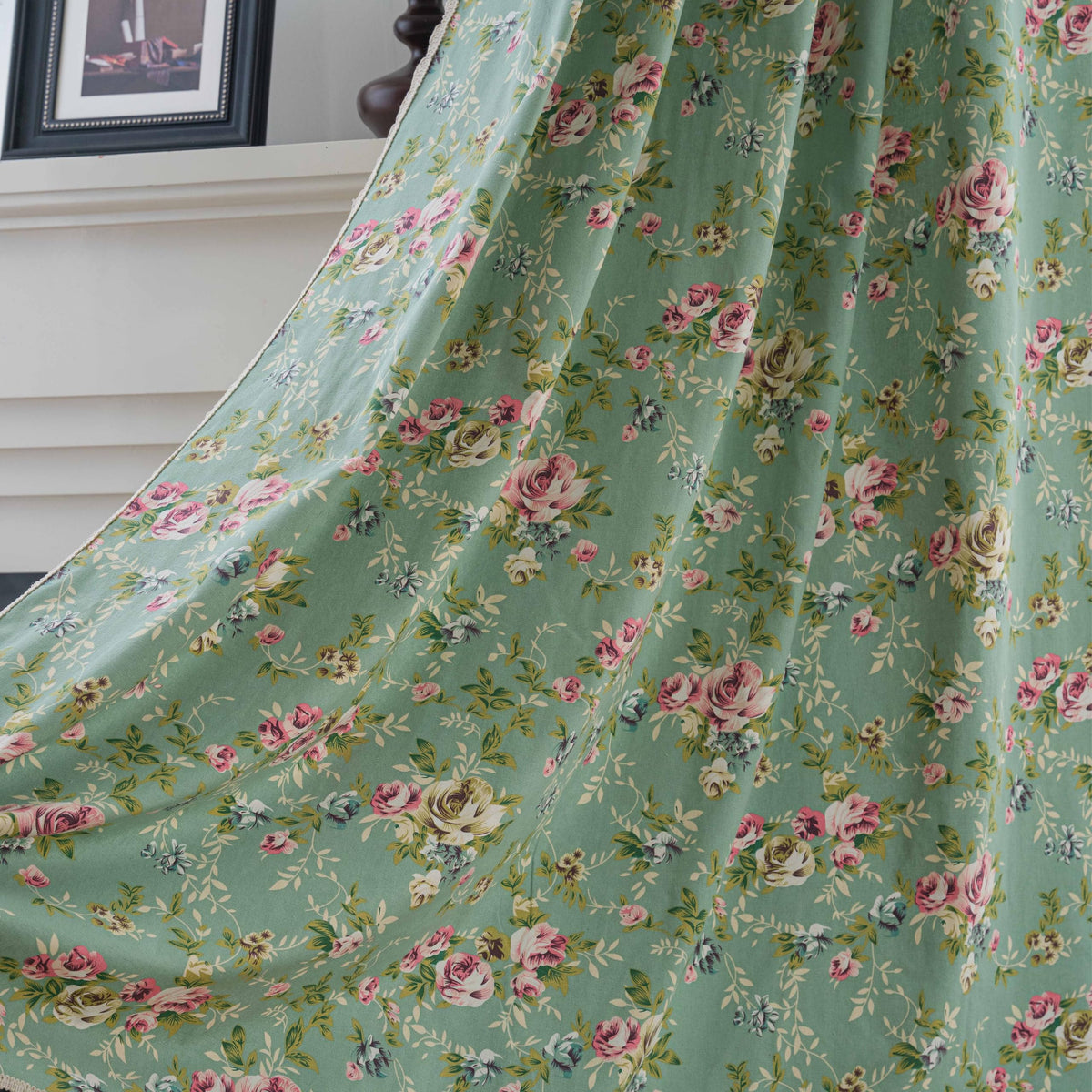 ENJOYBRIDAL Floral Curtains 84 Inch Long Living Room Boho Drapes Bedroom 2 Panels Semi Sheer Floor Length Window Curtain Panels Vintage Rod Pocket Tassel Farmhouse Nursery Window Treatments