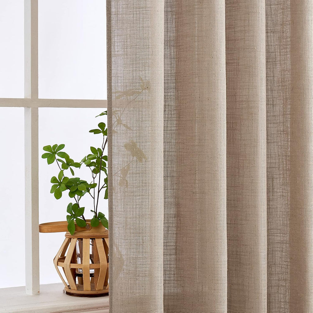 MIULEE Taupe Linen Curtains 52x84 Inch Length for Bedroom and Living Room