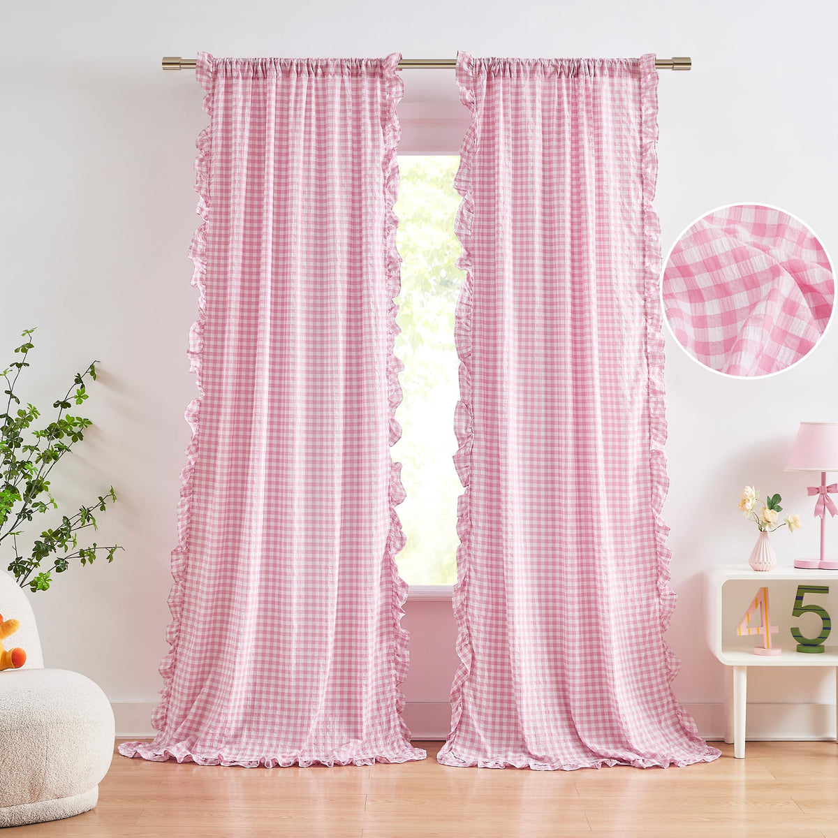 ZJDECOR Brown White Buffalo Plaid Curtains 84 Inches Long for Bedroom