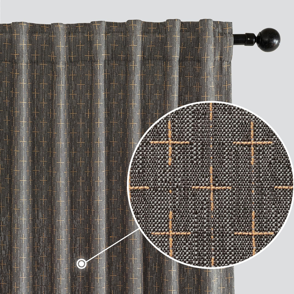 MIULEE Patterned Farmhouse Linen Curtains, Back Tab, 52Wx84L, Blue
